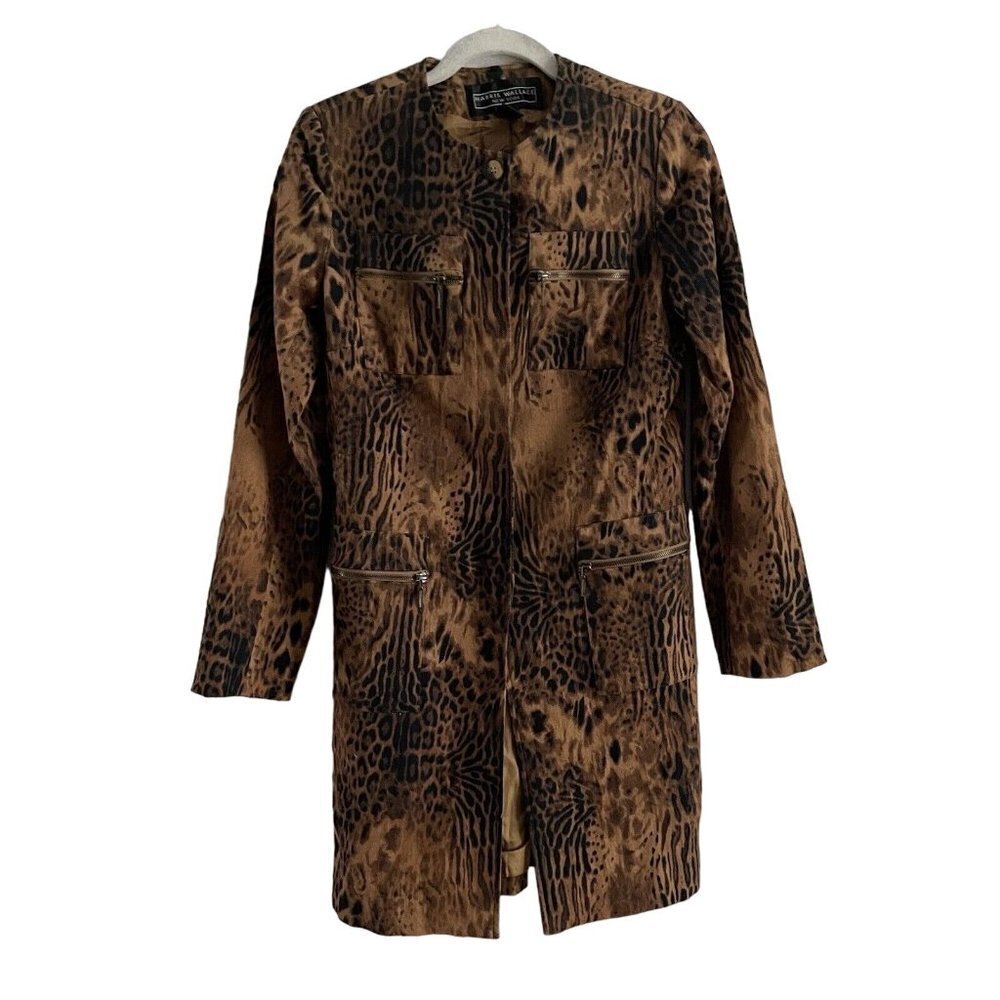 Harris Wallace New York Women SZ 6 Animal Print Collarless Knee Length Jacket